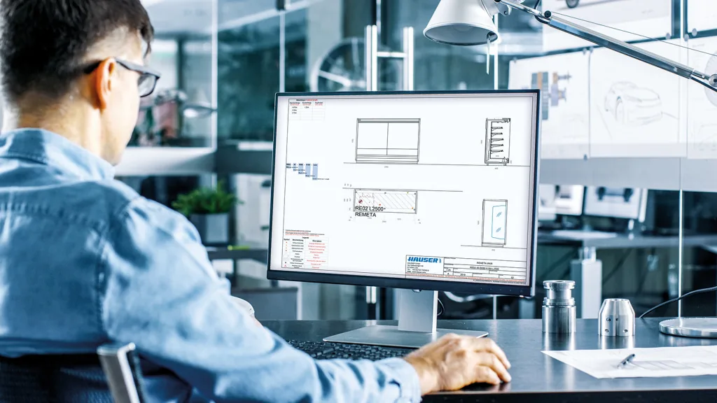 Bouwkundig tekenwerk op een computerscherm